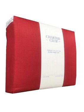 Christmas RED CURRANT Charter Club Damask Solid 550 TC Cotton QUEEN Sheet Set